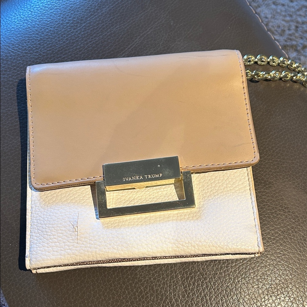 Ivanka Trump Beige and White Chain Strap Crossbody Bag